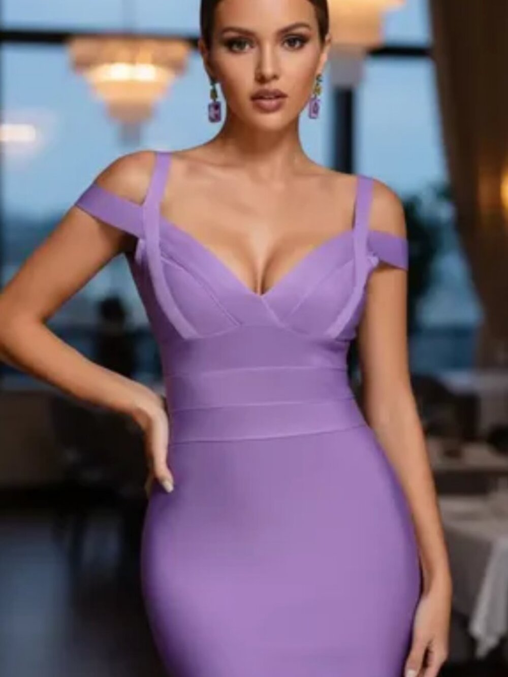 NWOT Emprada Sexy bandage Bodycon lavender Color Strappy Mini Dress Small
